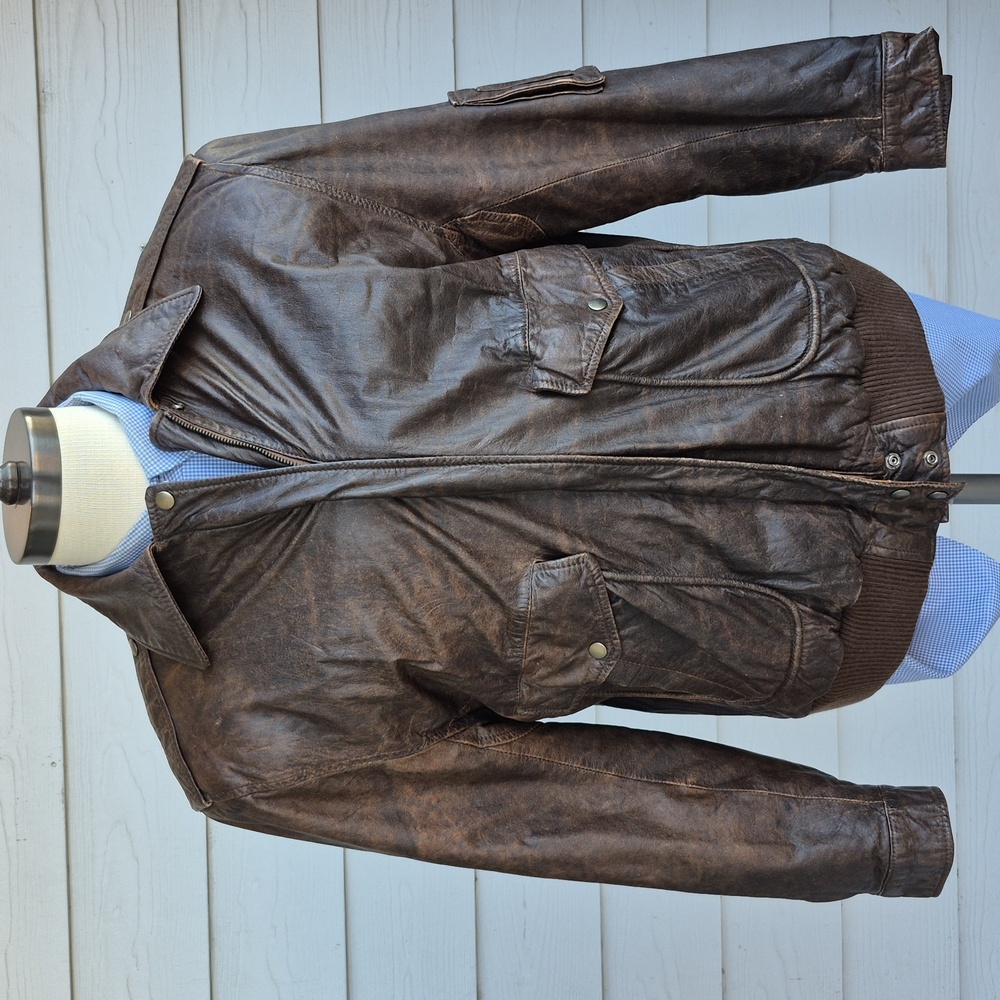 AVANTI Airborne Flight Bomber Brown Leather Mens‎ Sz M Military Full Zip Jacket